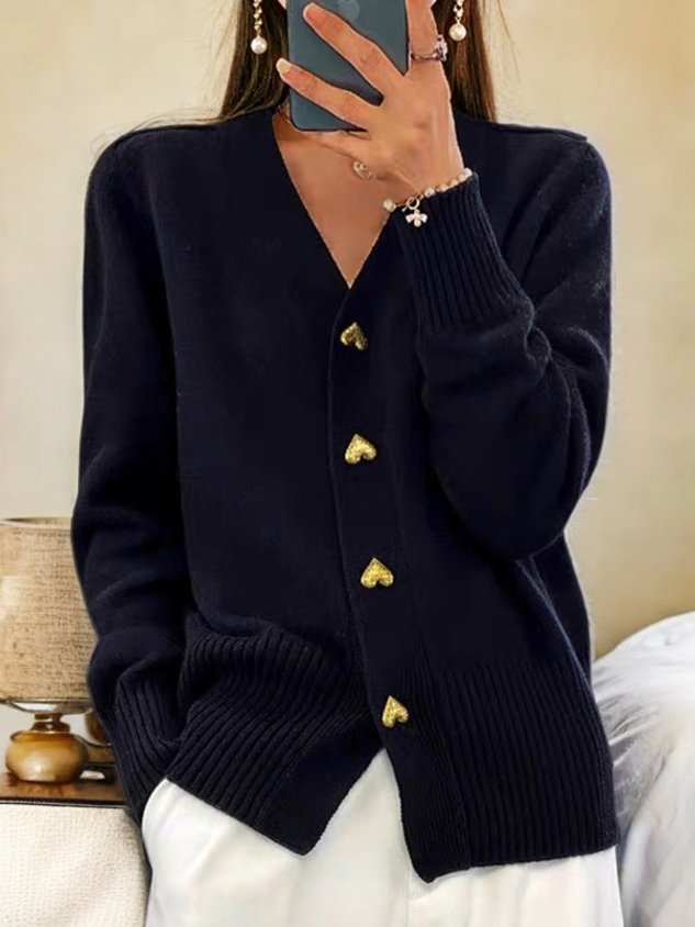 Thalia - Heart-Shaped Button Cardigan