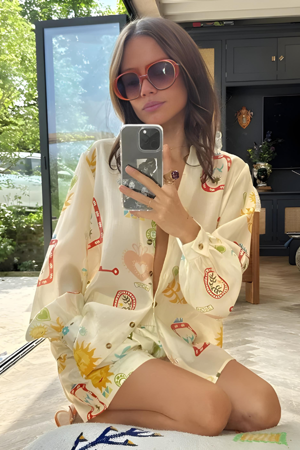 Alexa - Printed Long Sleeve Shirt and Short Set