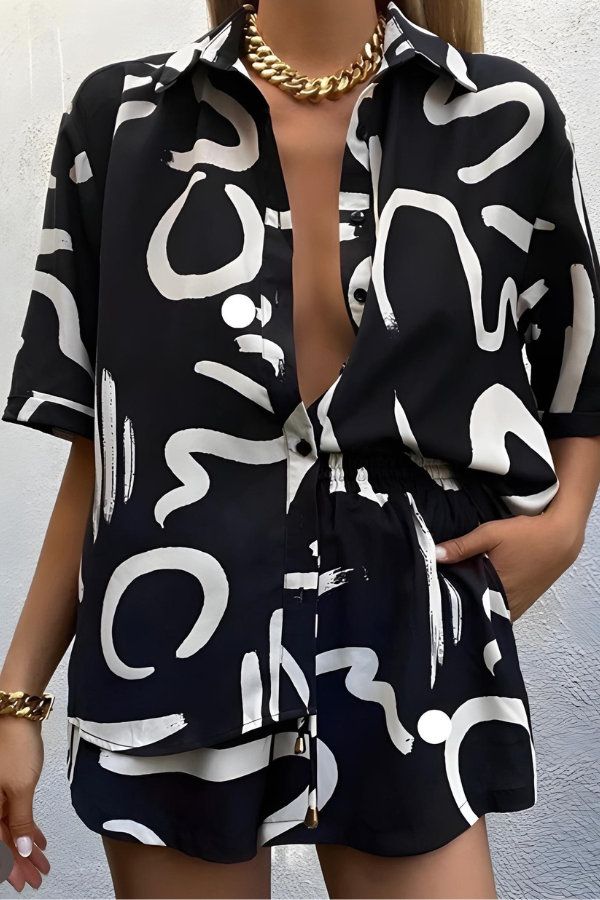 Brooke - Summer Abstract Print Shirt and Shorts