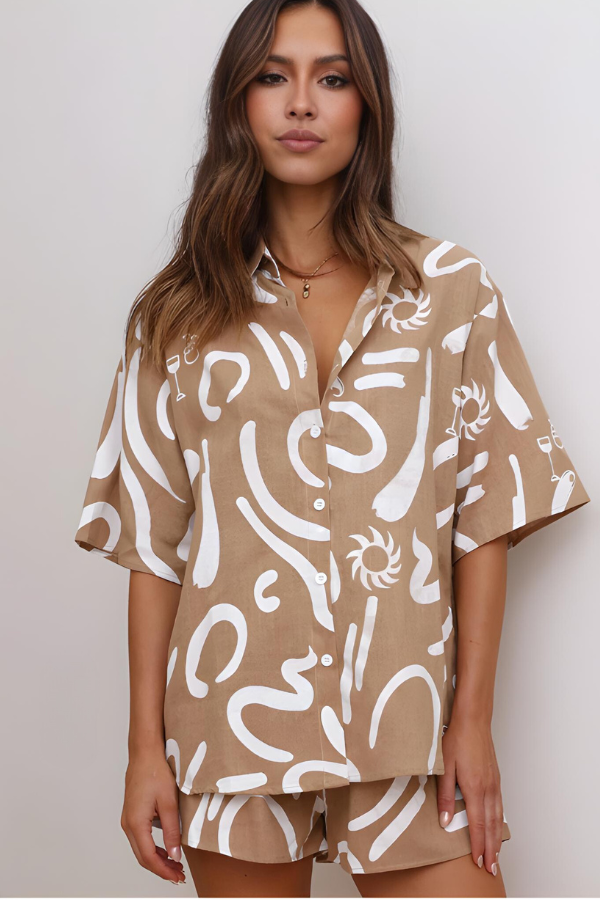 Brooke - Summer Abstract Print Shirt and Shorts