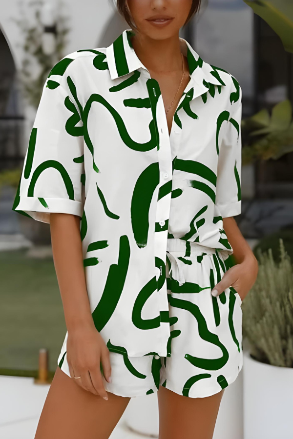 Brooke - Summer Abstract Print Shirt and Shorts