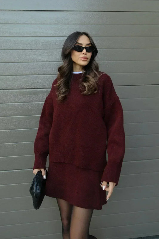 Carol - Knitted Skirt Suit (Top + Skirt)
