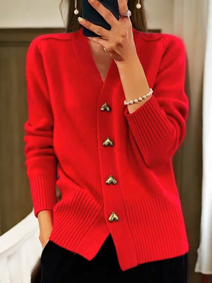 Thalia - Heart-Shaped Button Cardigan